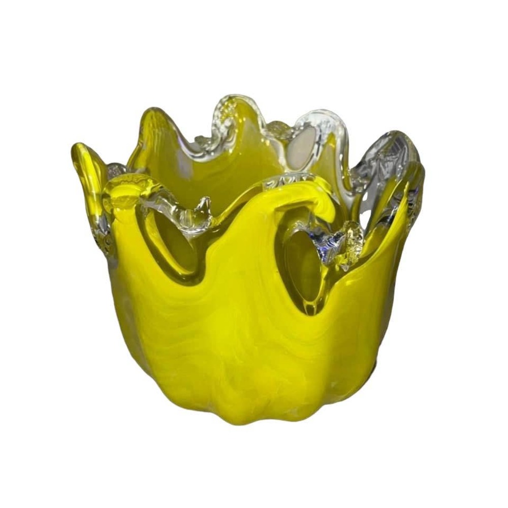 Yellow Murano Free Form Splash Hand Blown Crystal Bowl